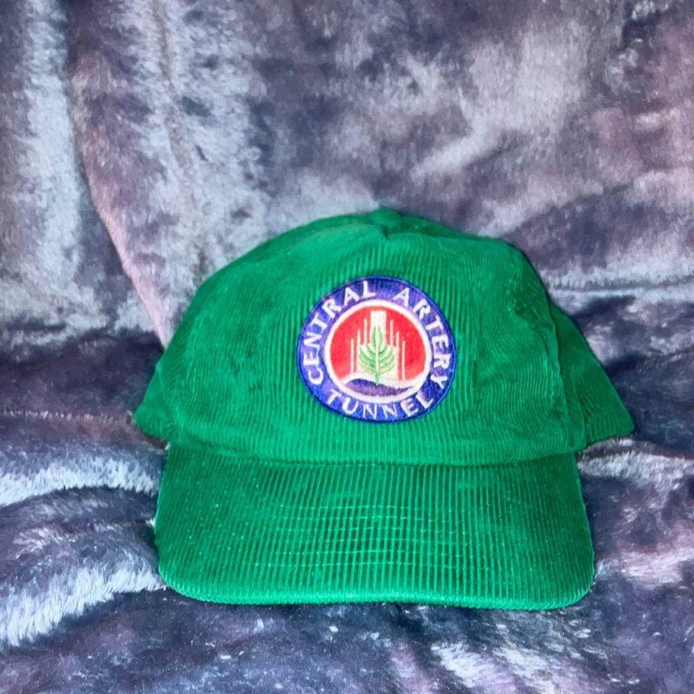 Vintage Green Corduroy Boston Central Artery Tunnel Big Dig Hat